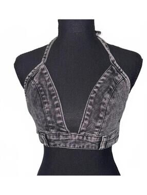 New W/O Tags Denim Tie Back Top